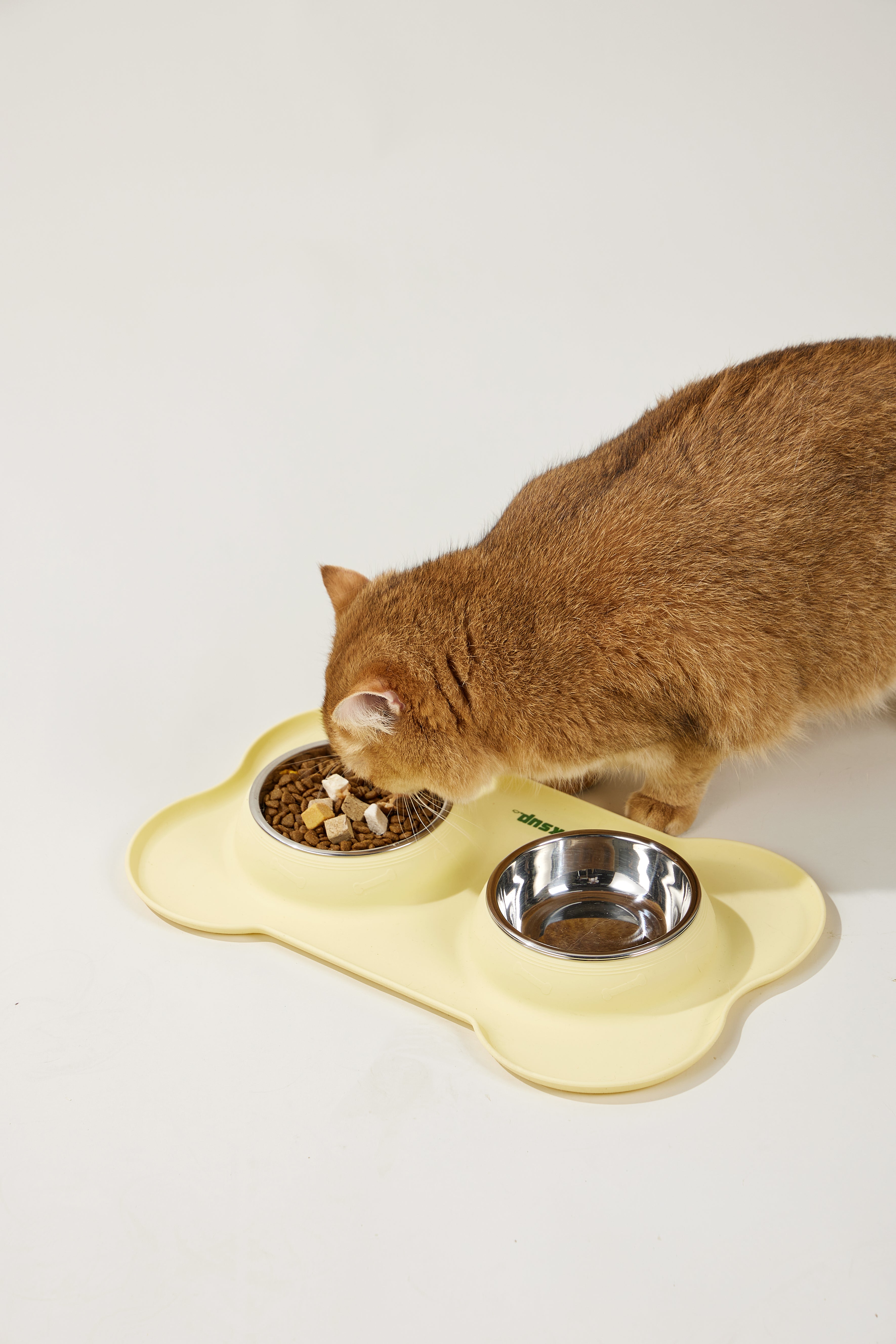 Silicone Bone Stainless Steel Double Bowl - Yellow
