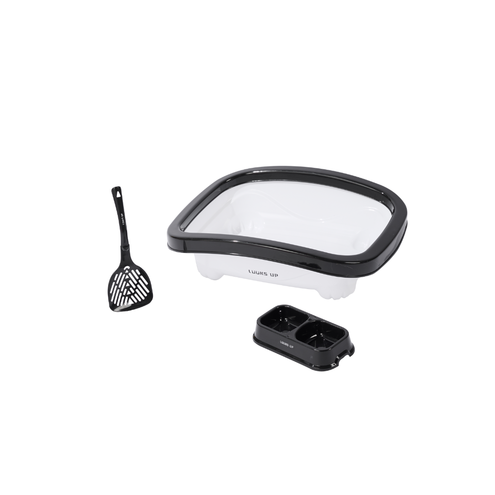Portable Cat Litter Box Three-Piece Set-Black White